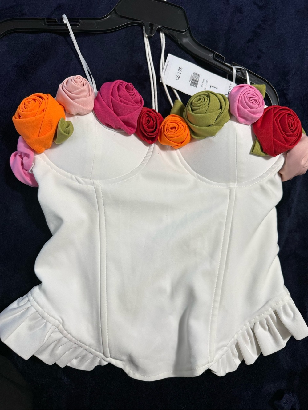 AKIRA White Floral Appliqué Bustier Camisole with Multicolor Roses